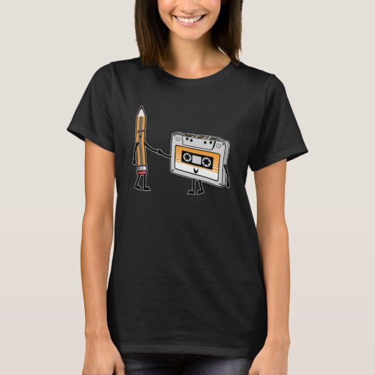  muziek 80s 90s met potlood en een cassette T T-shirt (Voorkant)