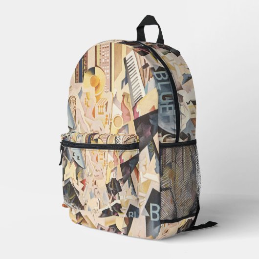  muziek, Art Deco Jazz, Rhapsody in Blue Bedrukte Rugzak (Achterkant Hoek Rechts)