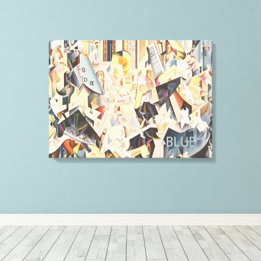 muziek, Art Deco Jazz, Rhapsody in Blue Canvas Afdruk (Insitu (Houten vloer))