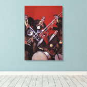  muziek, Art Deco Musical Jazz Band Jamming Canvas Afdruk (Insitu (Houten vloer))