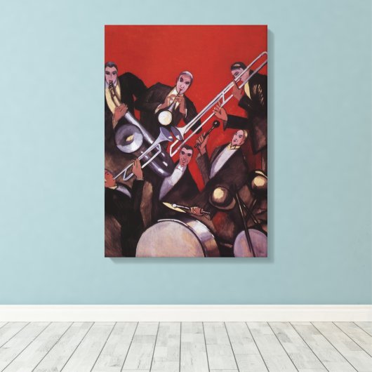 muziek, Art Deco Musical Jazz Band Jamming Canvas Afdruk (Insitu (Houten vloer))