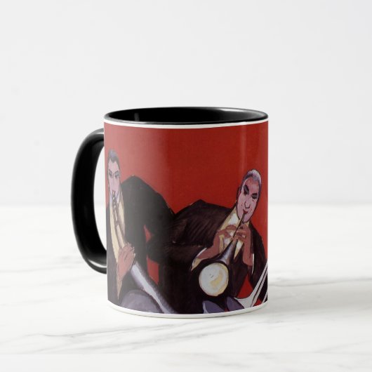 muziek, Art Deco Musical Jazz Band Jamming Mok (Voorkant links)