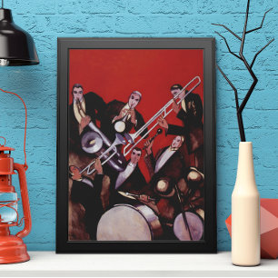  muziek, Art Deco Musical Jazz Band Jamming Poster