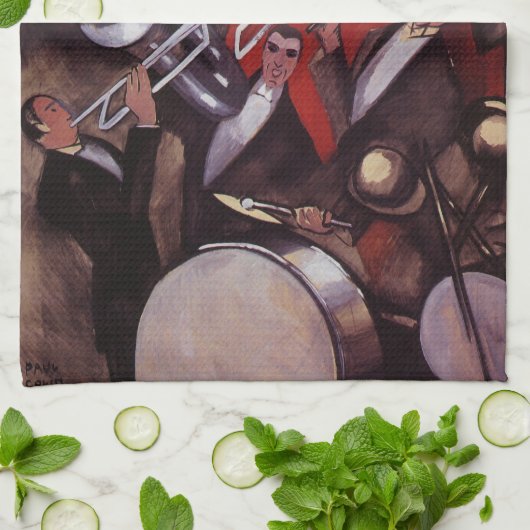 muziek, Art Deco Musical Jazz Band Jamming Theedoek (Gevouwen)