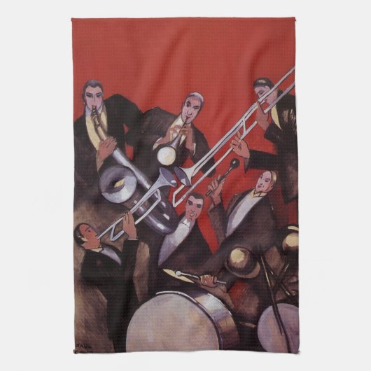  muziek, Art Deco Musical Jazz Band Jamming Theedoek (Verticaal)