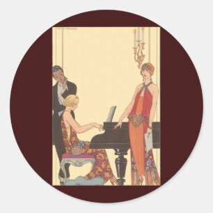  muziek, Art Deco Pianist Musician Singer Ronde Sticker