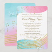 Muziek Bat Mitswa Waterverf en Goud Kaart (Voorkant / Achterkant)