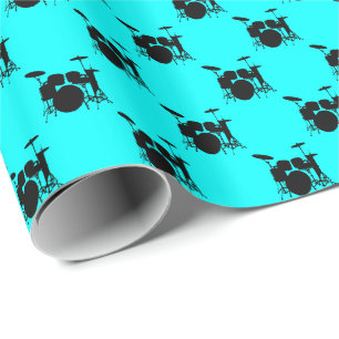 Muziek Black Drum Set op Aqua Blue Cadeaupapier