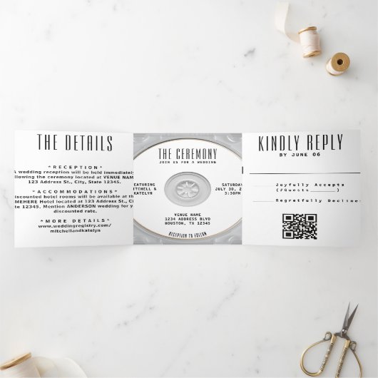 Muziek-cd Hoesje Wedding All In One Drieluik Uitnodiging (Binnen)