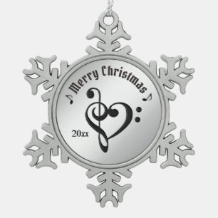 Muziek Clef Heart Persoonlijke naam en datum Tin Sneeuwvlok Ornament
