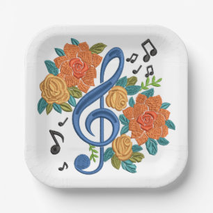 Muziek Clef Note Flowers Papieren Bordje