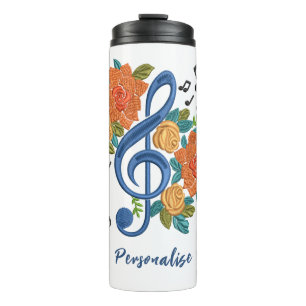 Muziek Clef Note Oranje Flowers Musical personalis Thermosbeker
