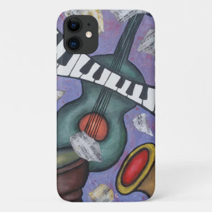 Muziek Collage Instrumenten Handgeschilde acryl iPhone 11 Hoesje
