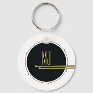 Muziek Drums Modern Black en White Monogrammed Sleutelhanger