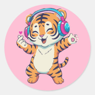 Muziek- en dansliefhebber tijger ronde sticker