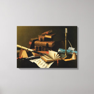 Muziek en Literatuur door William Harnett, Fijne K Canvas Afdruk