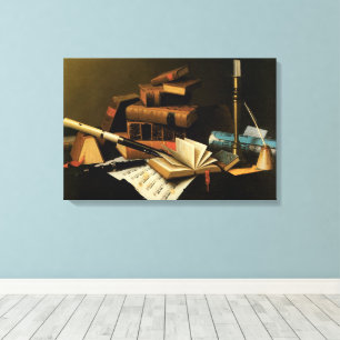 Muziek en Literatuur door William Harnett, Fijne K Canvas Afdruk