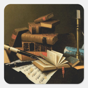 Muziek en literatuur van William Harnett, Fine Art Vierkante Sticker