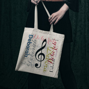 Muziek g-clef notitie met kleurnaam tote bag