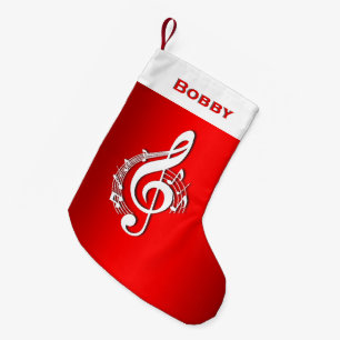 Muziek G Clef Persoonlijke naam rood Kleine Kerstsok