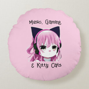 Muziek, Gaming en Kitty Cats Anime Meisje Rond Kussen