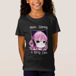 Muziek, Gaming en Kitty Cats Anime Meisje T-shirt