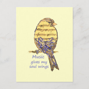 Muziek geeft mijn Soul Wings Quote & Bird Art Briefkaart