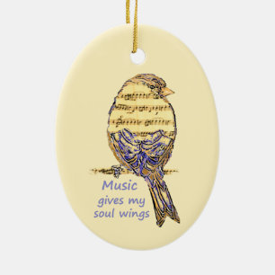 Muziek Geeft Mijn Ziel Vleugels Citaat & Vogel Kun Keramisch Ornament