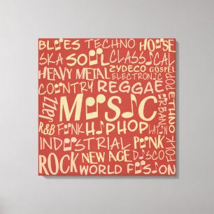 Muziek Genres Word Collage canvas afdrukken