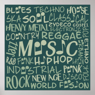 Muziek Genres Word Collage poster