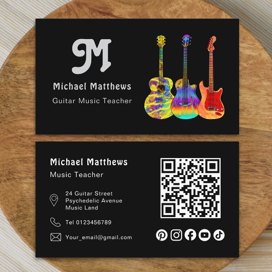 Muziek Gitaar Leraar QR Code Social Media Custom Visitekaartje
