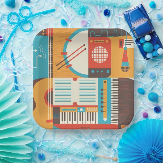 Muziek Gitaar Piano Kleurrijk Papieren Bordje (Feest)