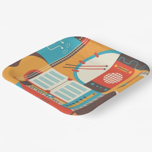 Muziek Gitaar Piano Kleurrijk Papieren Bordje (Gebogen)