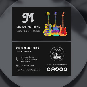 Muziek Gitaarleraar Social Media Logo Custom Visitekaartje