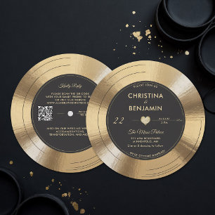 Muziek Goud LP Record Vinyl Modern Wedding Kaart