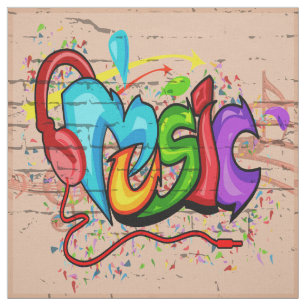 Muziek Graffiti Wall Fabric Stof