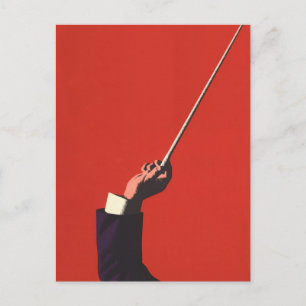  muziek, hand van de geleider die een batterij vas briefkaart