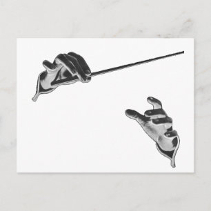  muziek, handen van de geleider met een batterij briefkaart