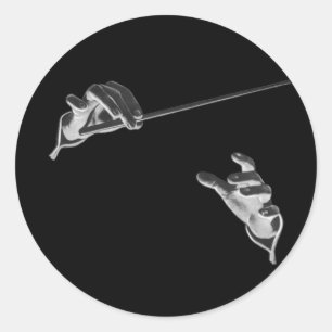  muziek, handen van de geleider met een batterij ronde sticker