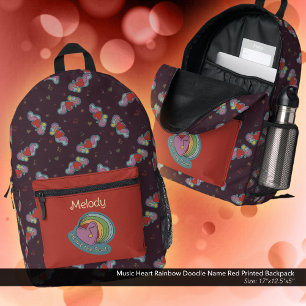 Muziek Hart Rainbow Doodle Naam Rood Bedrukte Rugzak