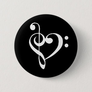 Muziek - Heart Treble Bass Clef Heart - Gewoon wit Ronde Button 5,7 Cm