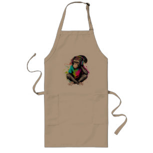 Muziek in apensets luisteren, muziek geobsedeerd d lang schort