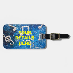 Muziek in blauw aanpasbaar label bagagelabel
