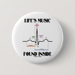 Muziek in het leven gevonden binnen (ECG/EKG harts Ronde Button 5,7 Cm
