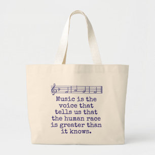 Muziek is de stem die vertelt - het Citaat van de  Grote Tote Bag