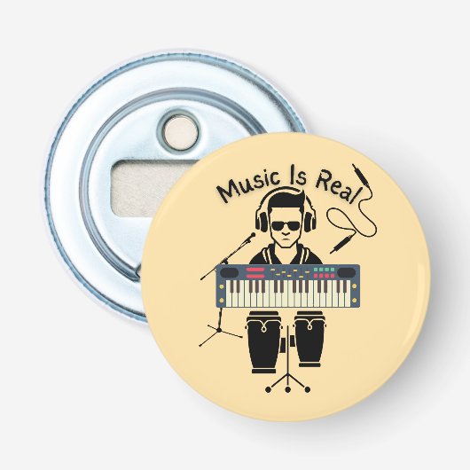 Muziek is echt button flesopener (Voorkant)