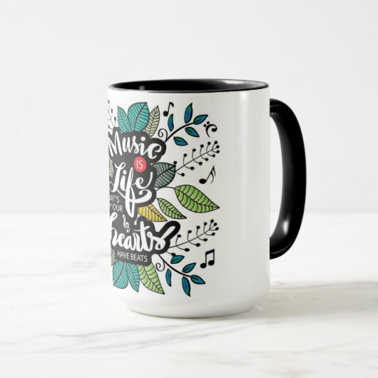 Muziek is het leven dat ons hart heeft geslagen mok (Voorkant rechts)