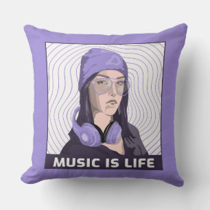 Muziek is Leven Lavendel Kussenhoes Kussen
