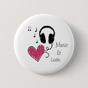 Muziek is liefde ronde button 5,7 cm