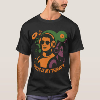 Muziek is mijn therapie - Retro Hoofdtelefoon Trio T-shirt